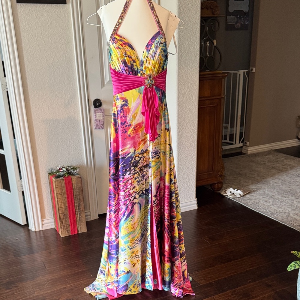 Tiff & co Pink and Yellow Halter Dress